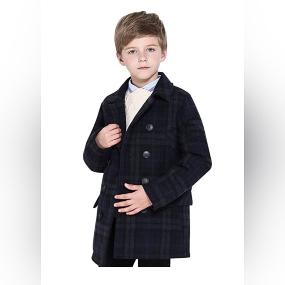SOLOCOTE Coat Elegant Notched Collar Double Breasted Wool Blend Over Pea Coat